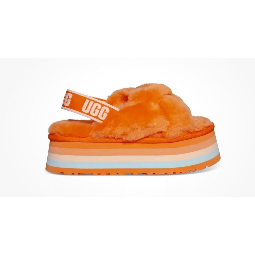 UGG Disco Knott Orange sheepskin platform slides